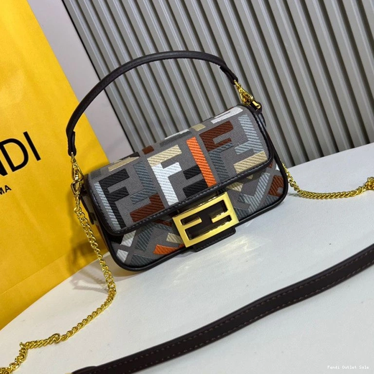 Cheap FF Motif In Fendi Baguette Grey Canvas Multi Mini Bag 0816